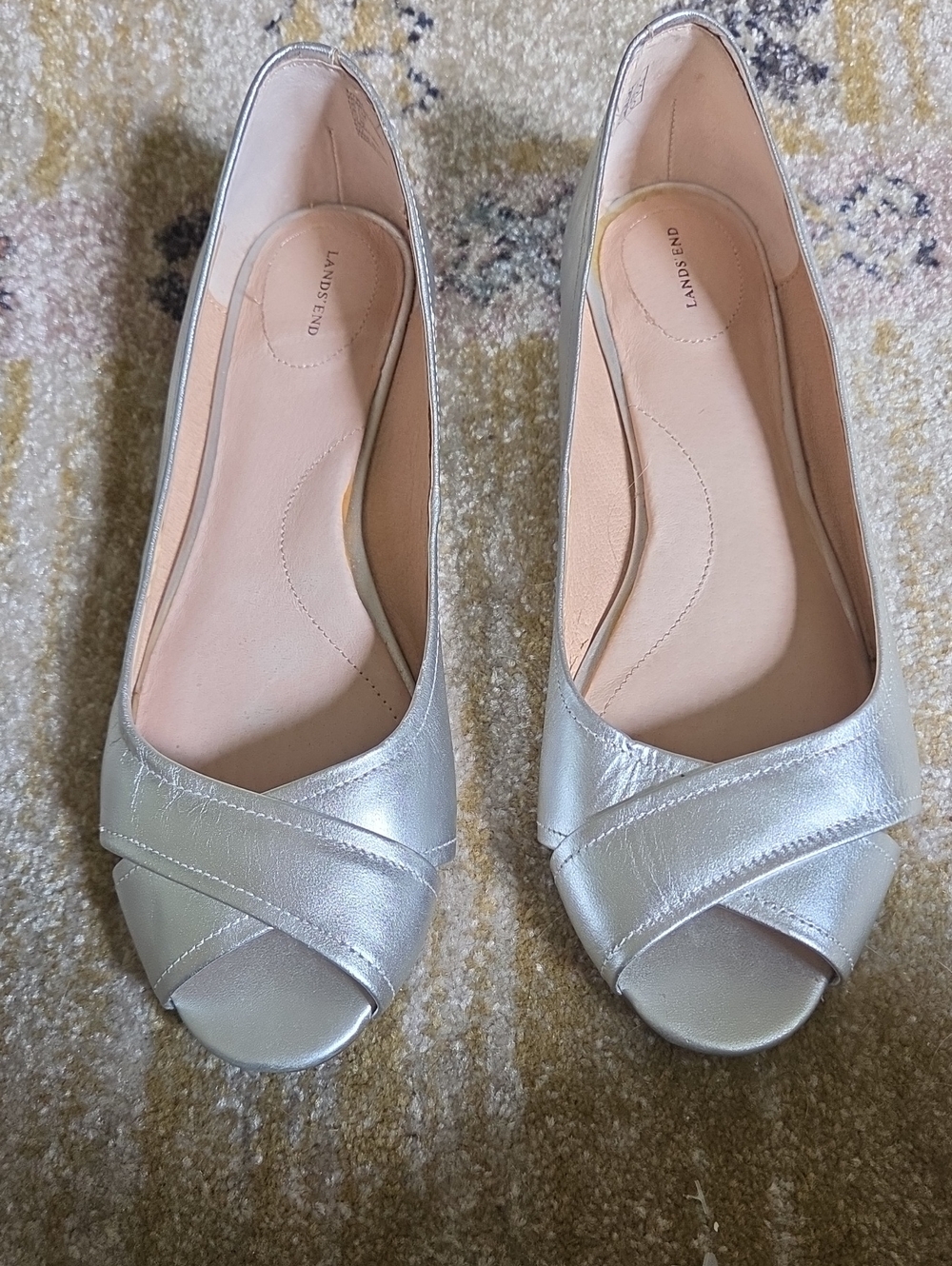 Lands' End Silver Peep-Toe Flats